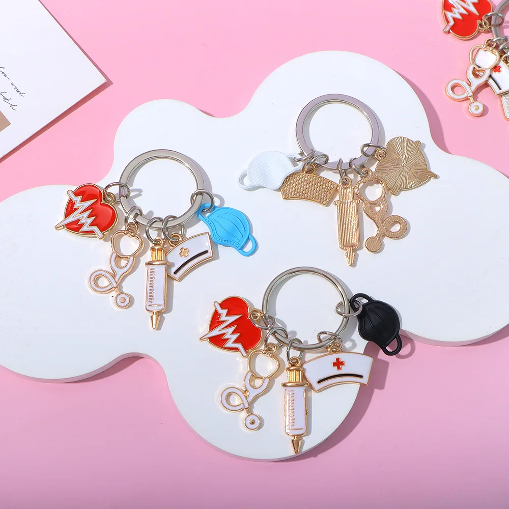 Medical Tool Keychain Doctor Nurse Cap Syringe Heartbeat Stethoscope Keyring Bag Charms Key Accessories Jewelry Handmade Gifts image 4