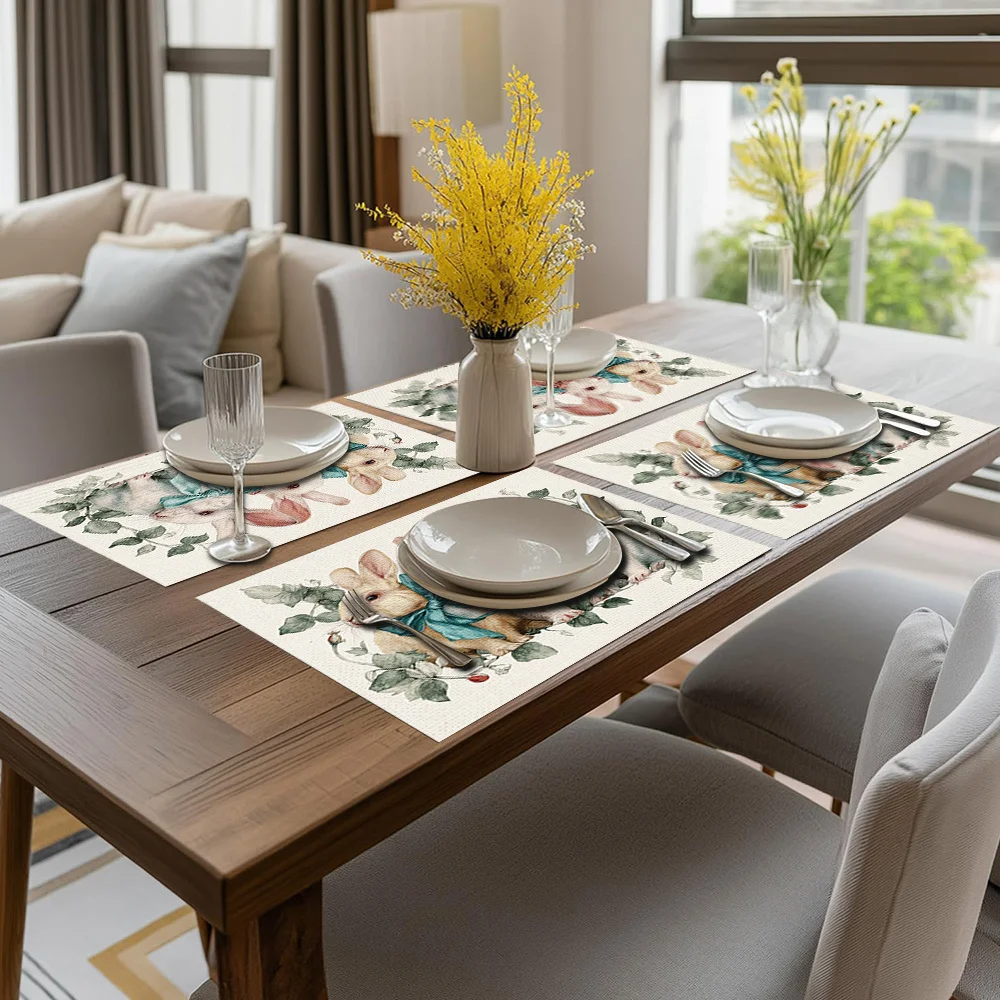 1PC Easter Cute Rabbit Print Placemats, Heat-insulating Placemats, Suitable for Home Decoration, Holiday Dining, Kitchen