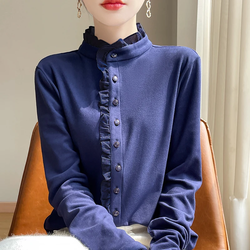 

DE Velvet Autumn Winter Lace Cardigan Sweater Shirt Female Knitwear Blouse Floral Casual Simple Loose Basics Soft Warm Knit