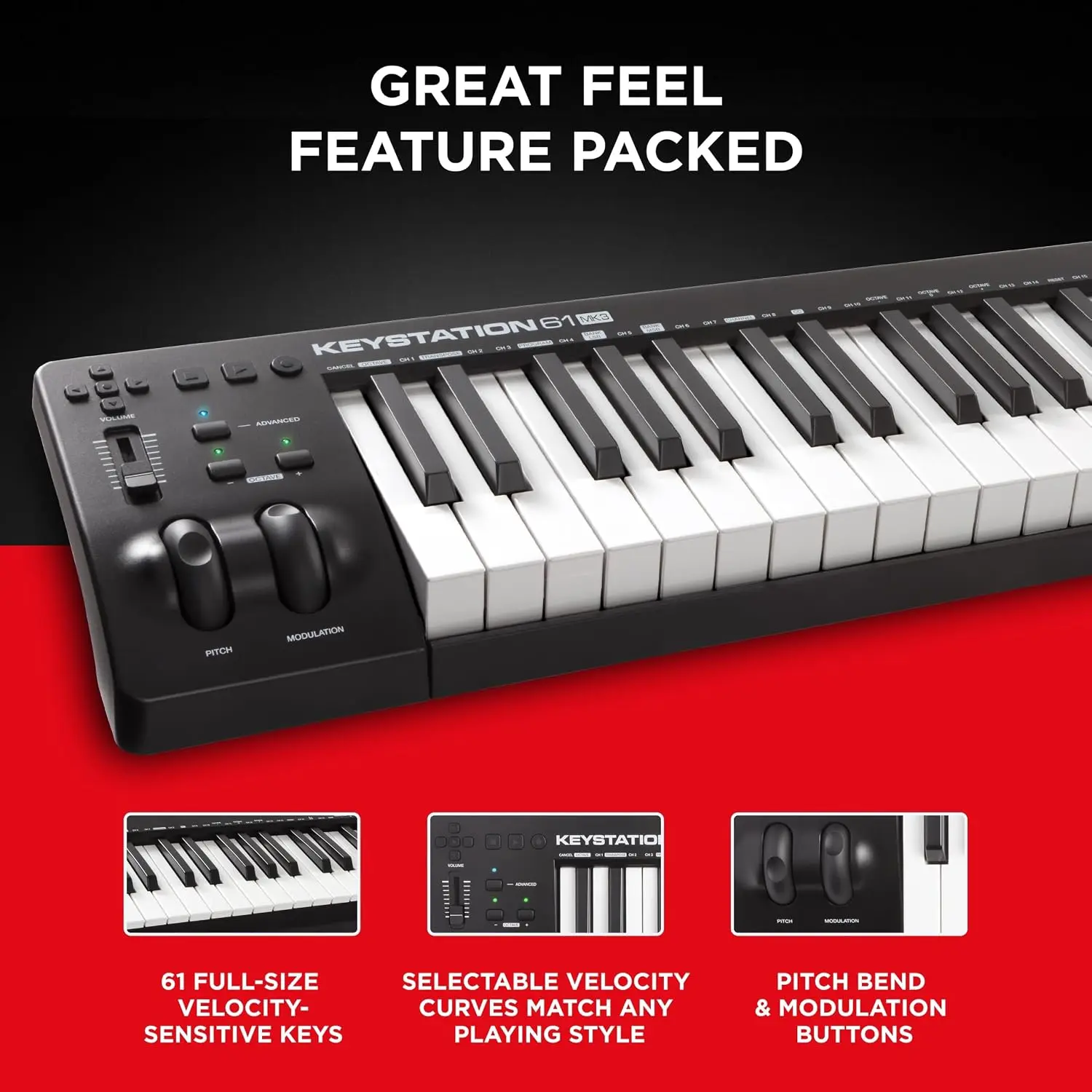 USB MIDI Keyboard Controller with 61 Keys