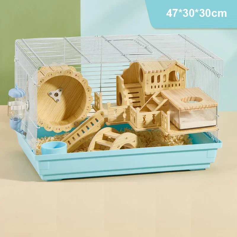 Luxury Hamster Cage Large Space Villa Two Layer Platform Small Animal Hedgehogs Guinea Pig House Stairs Running Wheel Toy Set