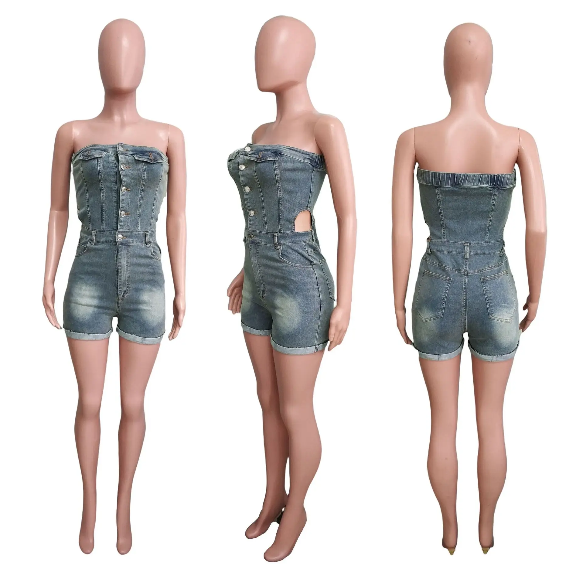 Denim Tie Dye Jumpsuits 2025 Summer Clothes Y2K Streetwear Women Elegant Jean Jumpsuit Pant Bodycon Sexy One Piece Rompers