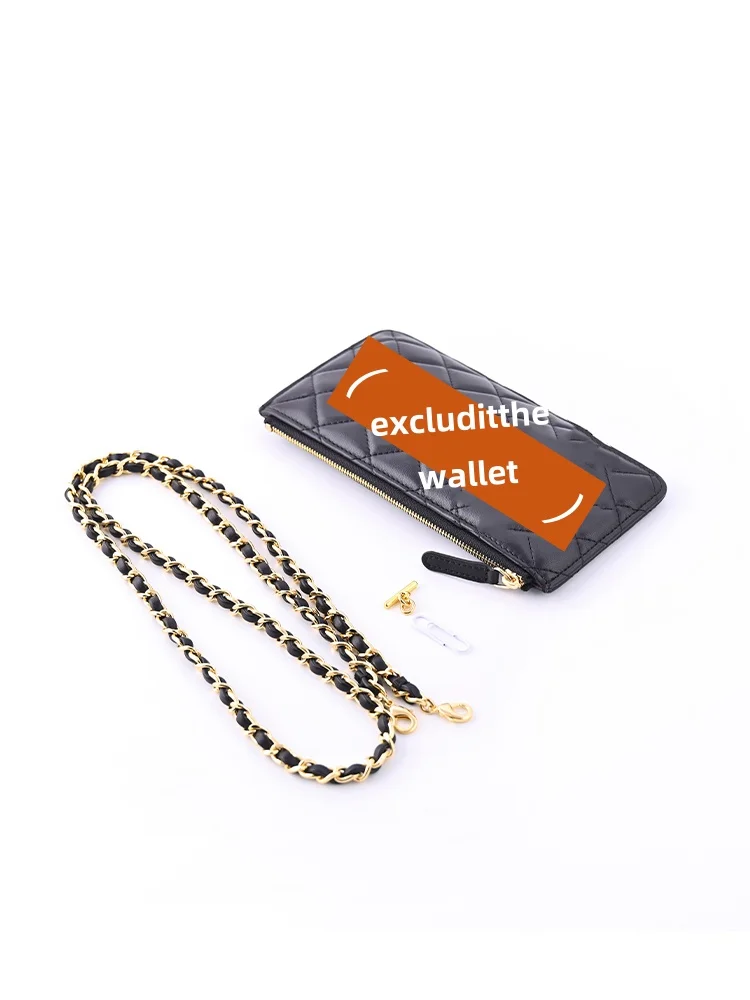 Wallet chain sheepskin pure copper diagonal chain cross phone bag card bag modification accessories genuine leather non damaging