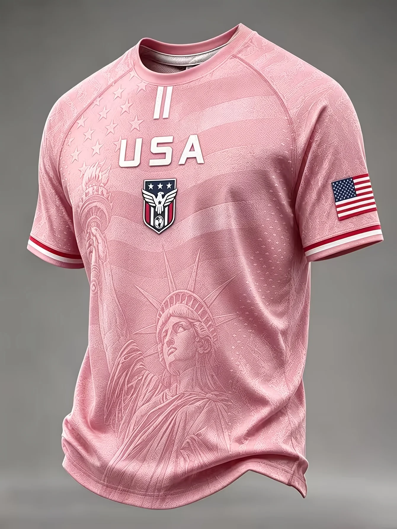 USA Football Jersey Statue of Liberty Print US Flag Eagle Badge Short Sleeve T-Shirt American National Soccer Fan Sports Tops