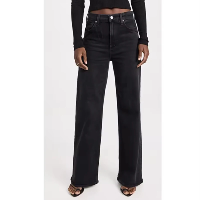 

Женские классические однотонные джинсы с высокой талией, женские модные повседневные брюки-клеш, шикарные корейские мешковатые джинсовые брюки для девочек