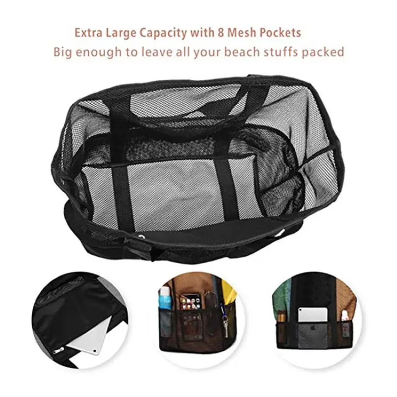 Bolsa de Playa Grande de verano para toallas, bolso de viaje duradero, organizador de juguetes, ropa interior impermeable, bolsa de almacenamiento de natación, 8 bolsillos