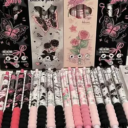 4PCS/Set Butterfly Rose Soft Grip Press Gel Pen ST Tip Quick Drying Neutral Pen Student Specific 0.5mm Black Ink Ballpoint Pen