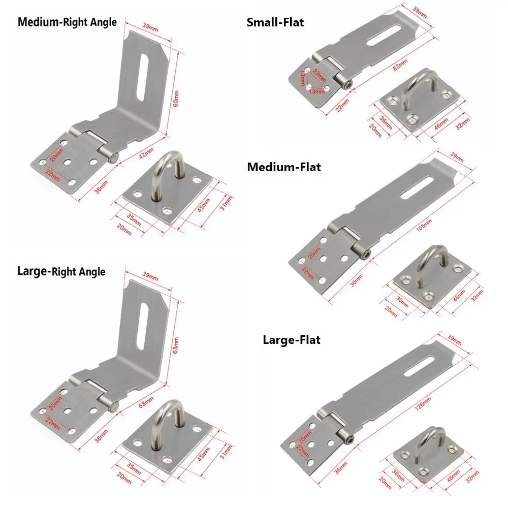 Stainless Steel Padlock Hasp 90 Degree Right Angle Shed Latch Burglar-proof Door Clasp Lock Household Gate Bolt Door Buckle