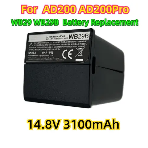 Xplor 배터리 교체, Gdox AD200 AD200Pro, AD200 AD200Pro, WB29, WB29B, 14.8V, 3100mAh
