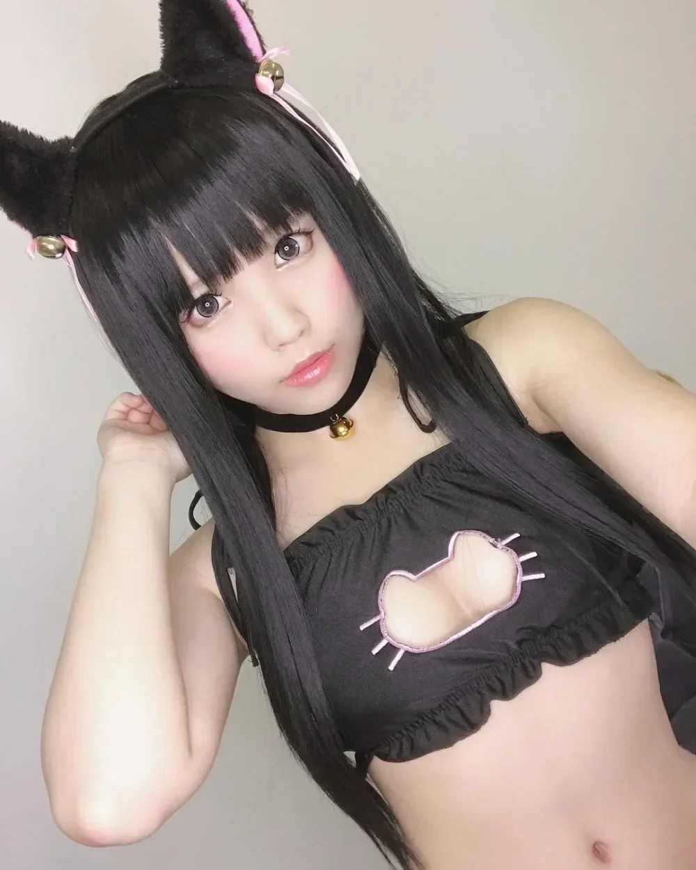 Anime Maid Cat Girl Cosplay Women Sexy Lingerie Miku Kawaii Bra Strappy Briefs Set Neko Embroidery Footprints Ear/Choker