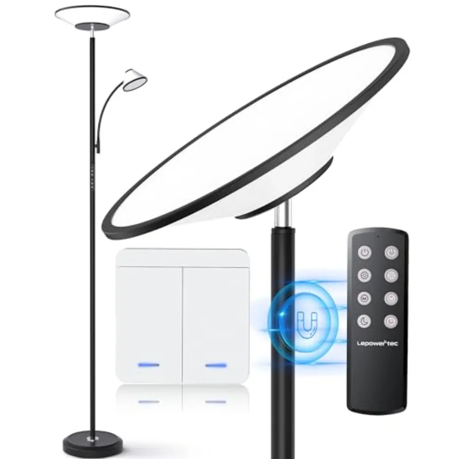 

Bright Floor Lamp Standing Lamp with Remote and Wall Switch 60 Lighting Effects Adjustable Torchiere Corner Light for Living Ro