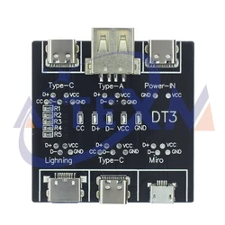 DT3 scheda di rilevamento del cavo dati Type-C Micro USB C Cable Tester cortocircuito On Off Switching diagnostic Tool per iOS Android