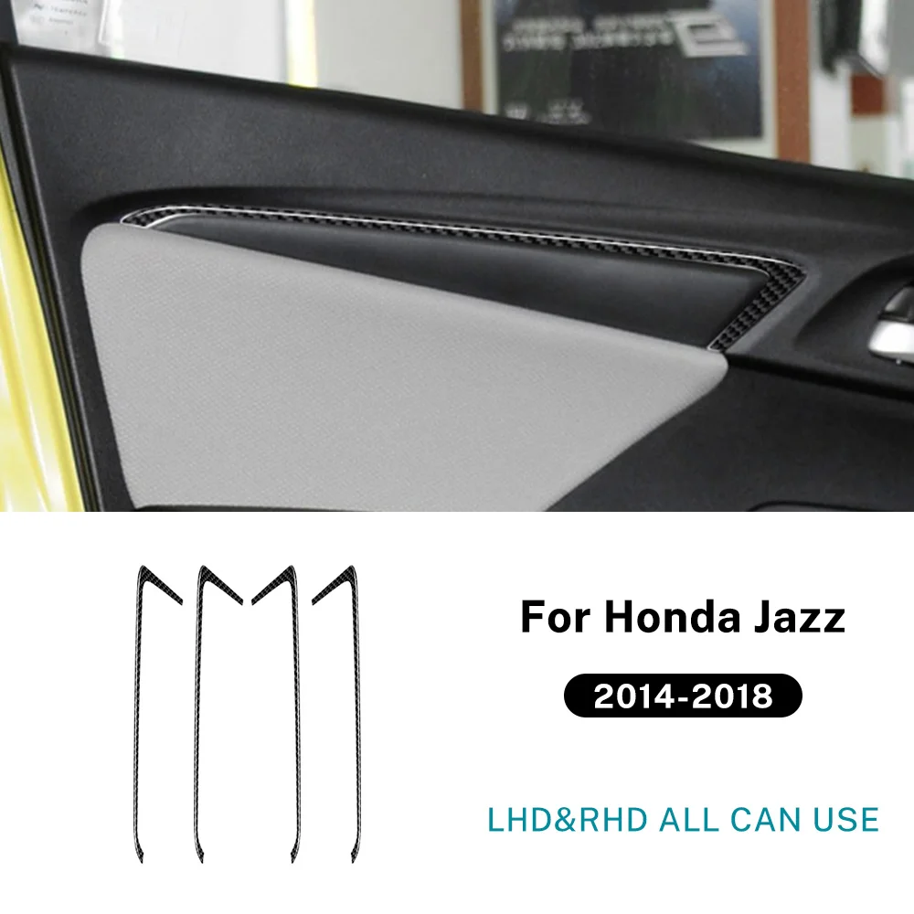 

Для Honda Fit/Jazz GK5 2014 2015 2016 2017 2018 LHD RHD из настоящего мягкого углеродного волокна, накладка на дверь автомобиля, внутренняя наклейка, аксессуары