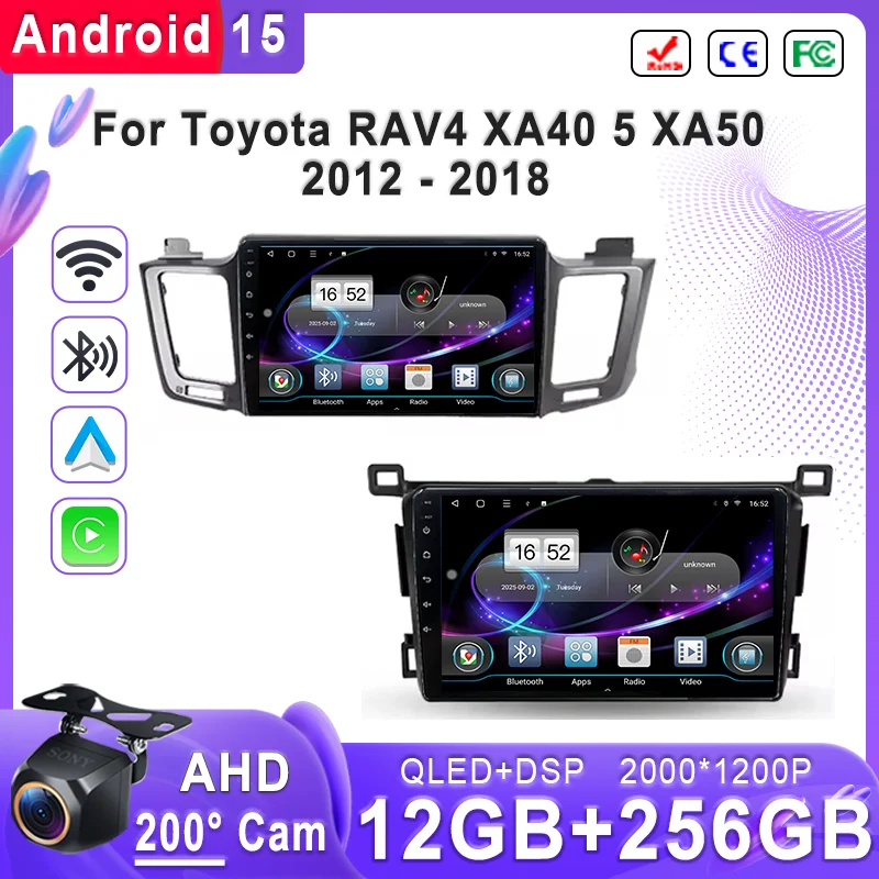 Экран Incell Android 15 2K для Toyota RAV4 4 XA40 5 XA50 2012-2018 Мультимедийный высокопроизводительный процессор GPS-навигация HDR BT GPS