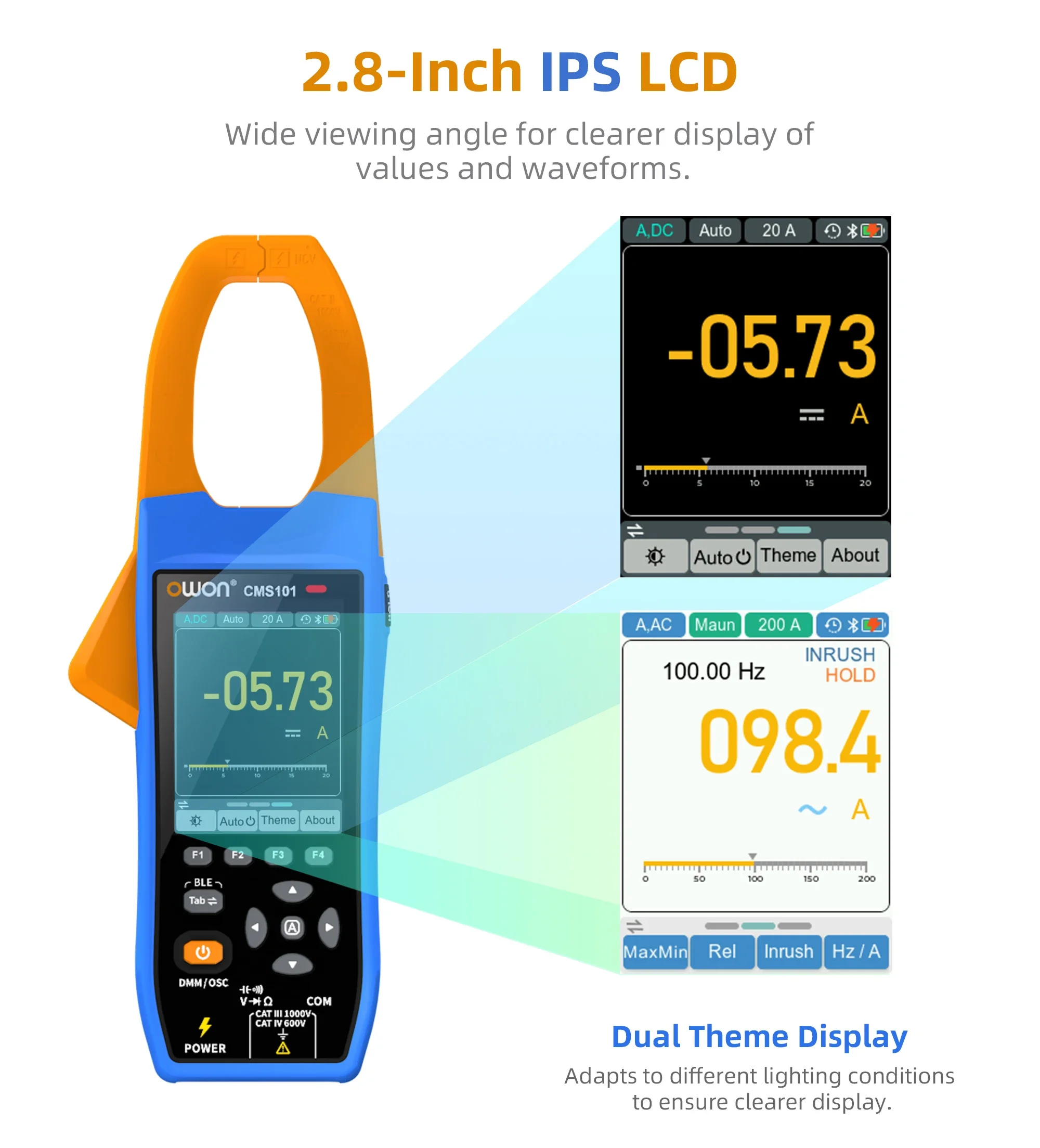 Owon CMS101 3-in-1 1000A AC/DC-stroomtang + oscilloscoop Bluetooth-recorderfunctie 18650 lithiumbatterij NCV digitale multimet