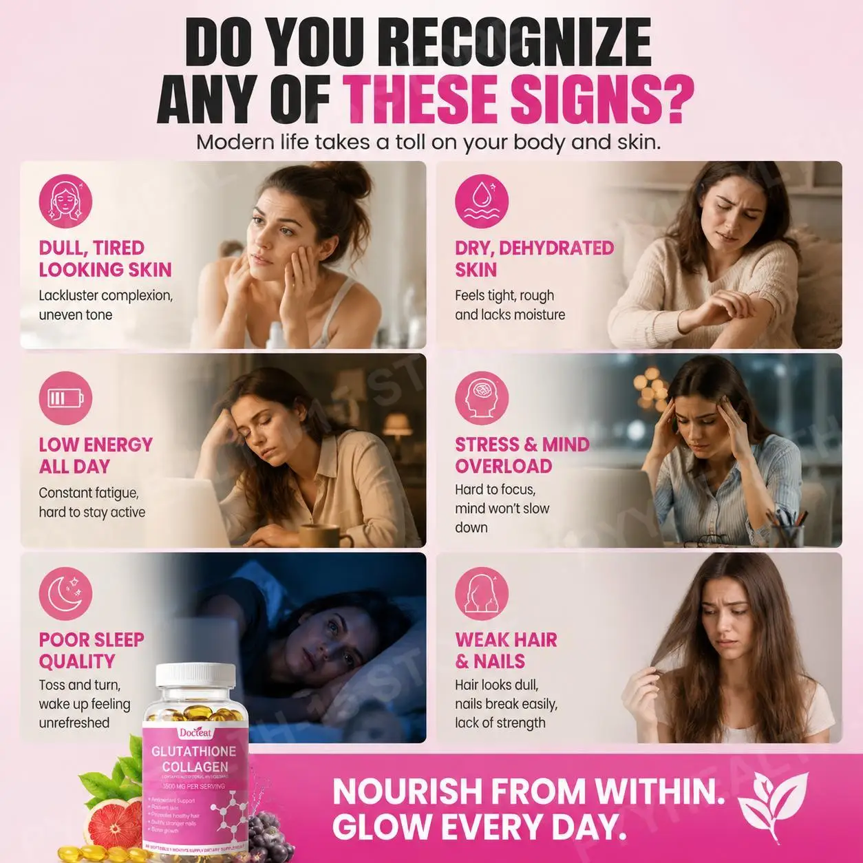 Glutathione Collagen Softgels with Vitamin C E, Hyaluronic Acid and Grape Seed, Beauty Antioxidant Support for Adults, 60 Count - view 3