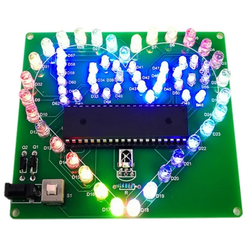 DIY Electronic Kit Colorful LED Flash Love Heart DIY Remote Control Soldering Project Kit Valentine'S Gift Without Shell