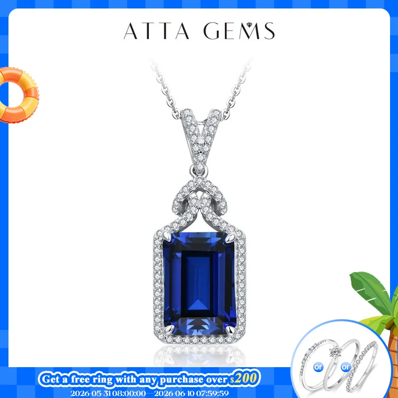 ATTAGEMS New Asscher Cut 14*10mm Blue Sapphire 925 Sterling Silver Necklace for Women Diamond Wedding High Quality Jewelry Gifts