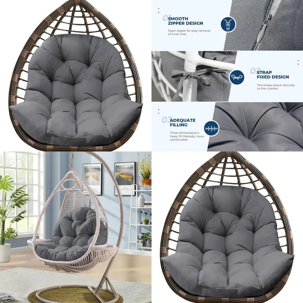 

Серая водонепроницаемая подушка для уличного стула-яйца, 35x47x7, утолщенный чехол для мебели для патио