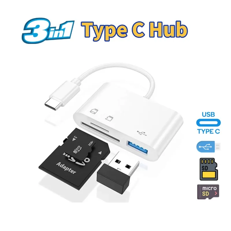 3 in 1 Card Reader Type C to SD & TF Card USB Camera Adapter For PC Laptop iPhone iPad USB Dongle for USB Flash Plug & Play