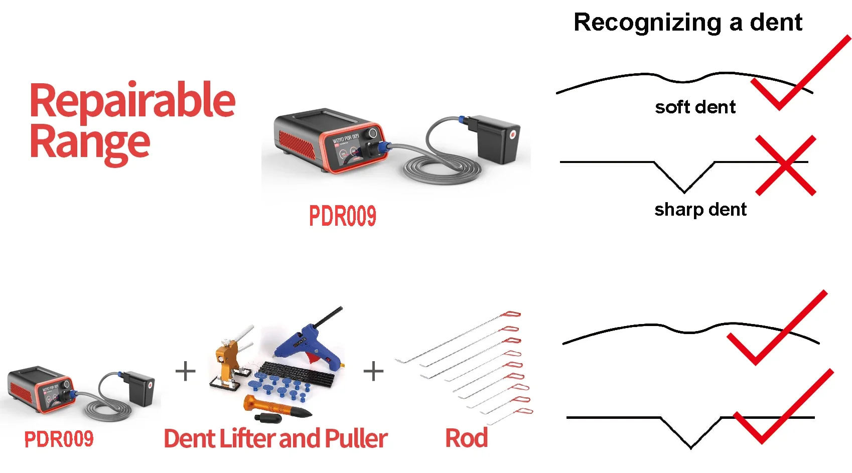 WOYO PDR009 1500W Dent Removal System Paintless Dent Repair Kits for Aluminum 110V 220V