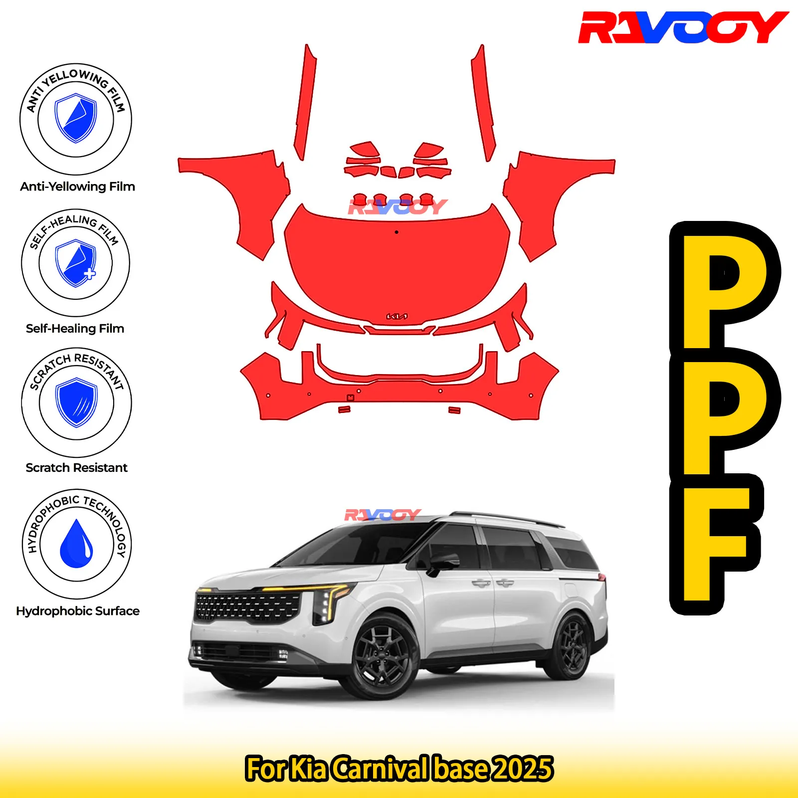 

For Kia Carnival base 2025 Glossy Matte Black Precut front PPF Kit Paint Protection Film