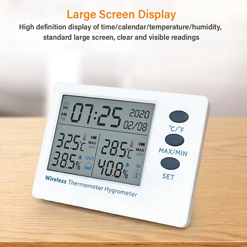 FULL-Wifi Wireless Thermometer Hygrometer Indoor Outdoor Digital Temperature Humidity Meter Large Screen Electronic Time