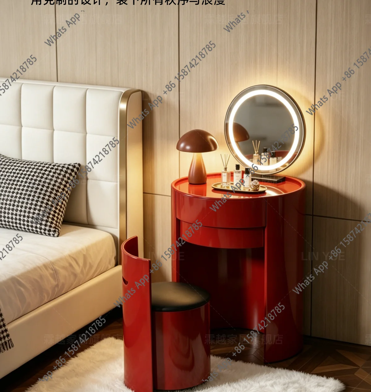 Italian light luxury bedroom dresser bedside table integrated small round makeup table advanced makeup table