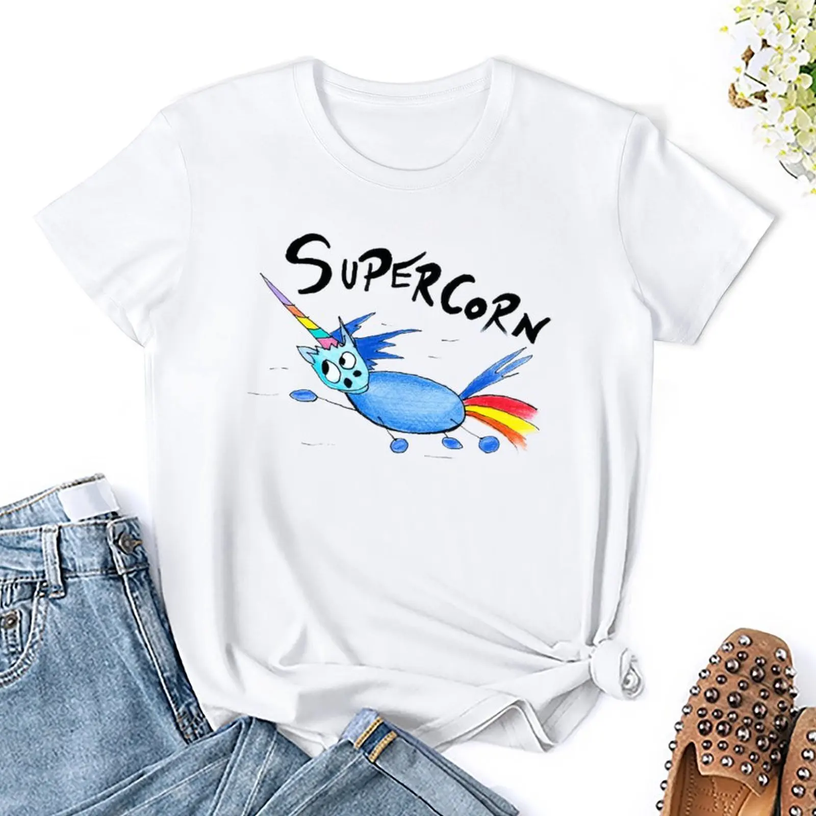 Round Neck Divertidos De Superhero Unicorn Supercorn Unicornio Art Quotes Gift T-shirt  Move T-shirts Graphic Vintage  Leisure