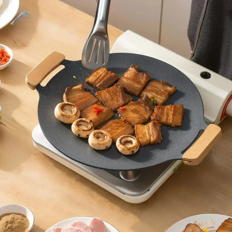 

34CM Outdoor BBQ Grill Pan Non Stick Stovetop Baking Tray Korean Roastig Grill Plate Camping Equipment