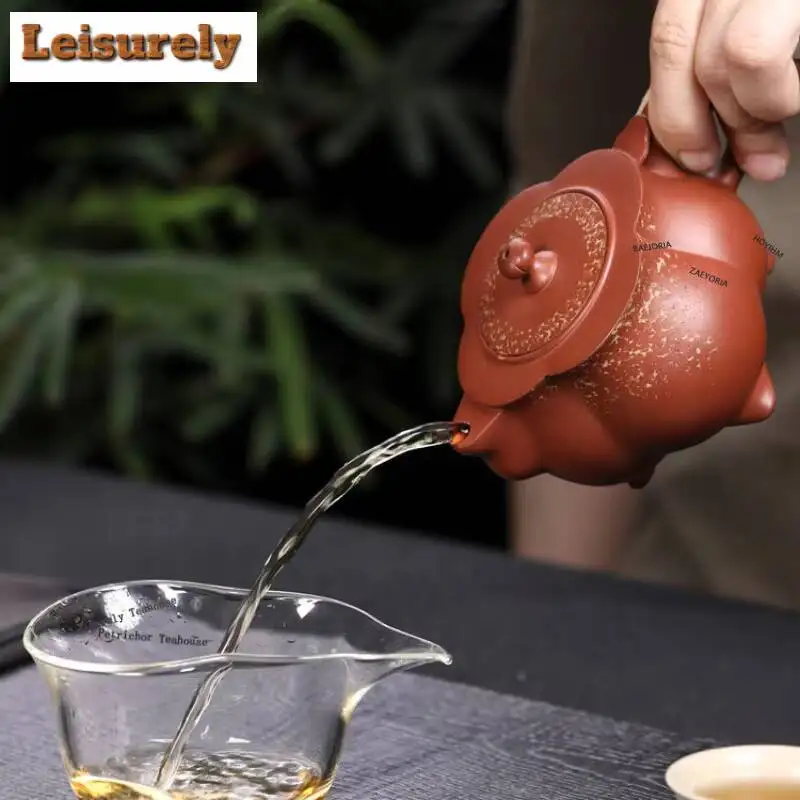 200ml Vintage Yixing Purple Clay Teapots Handmade Four-footed Lotus Pot Raw Ore Benshan Deep Well Purple Mud Kettle Zisha Teaset