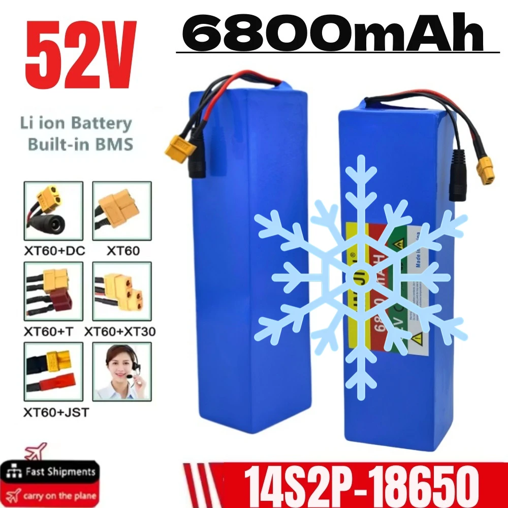 

100% new original 52V 6.8AH 14S2P lithium battery 52V 6800mAh high capacity 1000W For lectric scooter battery built in BMS