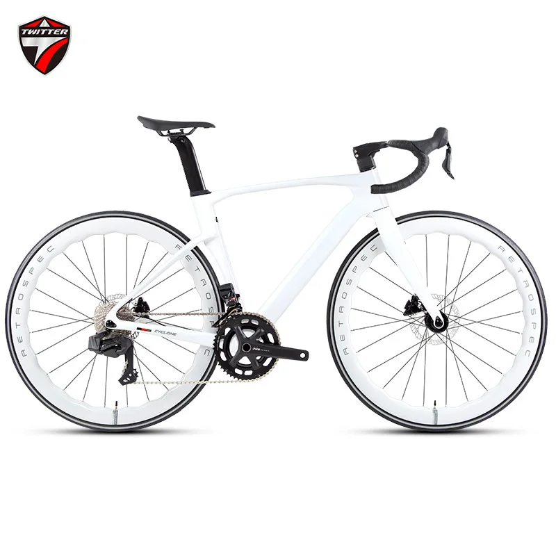 24-Speed Cyclone Electric Road Bike with Carbon Fibre Disc Brake and Racing Wave Wheel Set Ordinary Pedal & Oil Brake