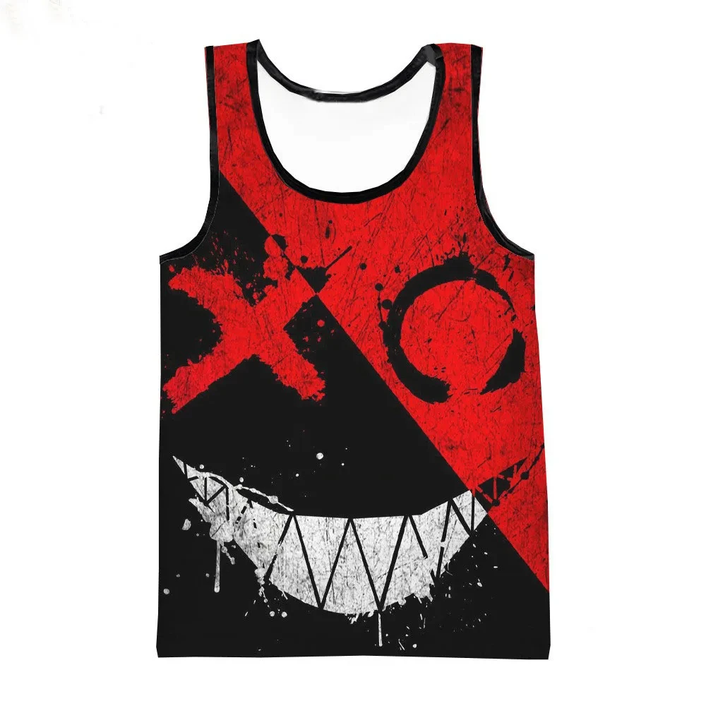 2024 New Men's Fitness Vest 3D Devil Smiling Face Personality Printed Casual Tank Tops Fashion Unisex Streetwear Sleeveless Tops