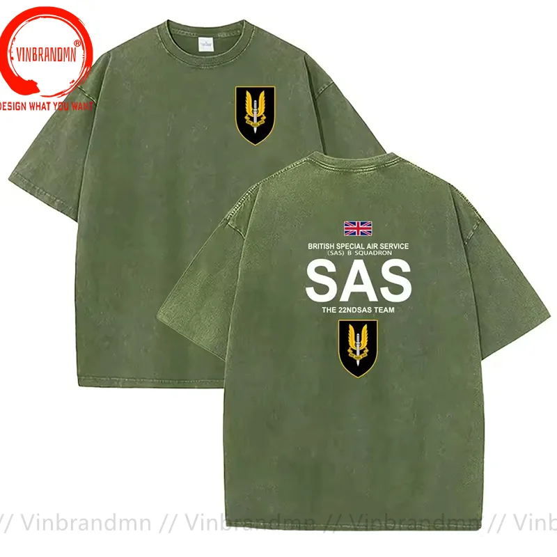 Vintage Washed Cotton T-Shirt Funny Designer UK Special Air Service SAS T Shirt Men Fashion Trendy Casual Clothing Stylish Tops