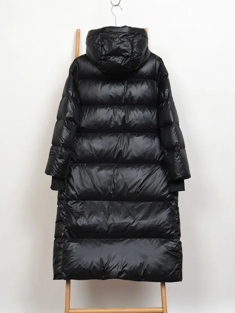 2025年冬新作 レディース ブラックゴールド 7グリッド着脱式フード付き パファージャケット ゆったり 暖かい 厚手 ロング ダックダウンコート
