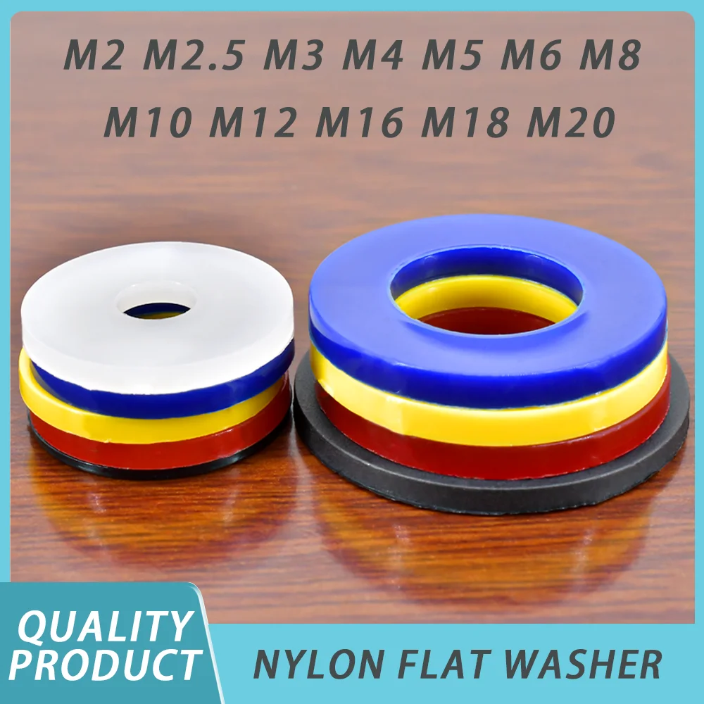 50-2000PCS Nylon Flat Washer M2-M20 White/Black/Red/Yellow/Blue Plastic Plane Spacer Insulation Gasket Ring For Screw Bolt