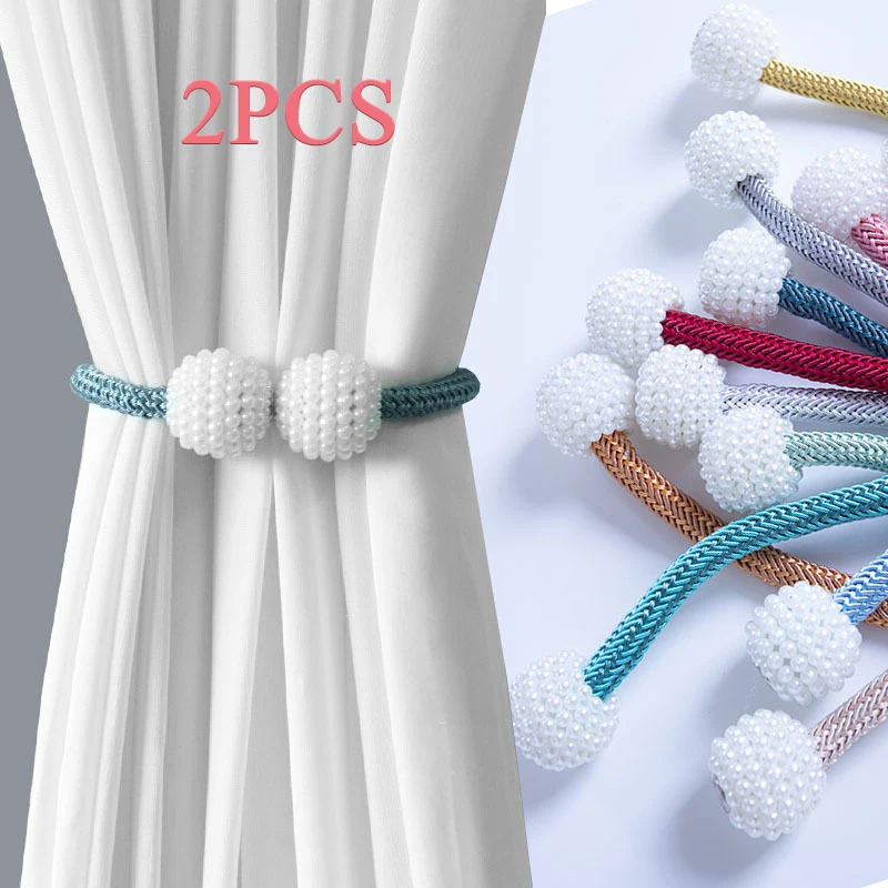 2PCS Pearl Magnetic Tiebacks Curtain Clip Curtain Holders Tie Back Buckle Clips Hanging Ball Buckle Home Decoration Accessories