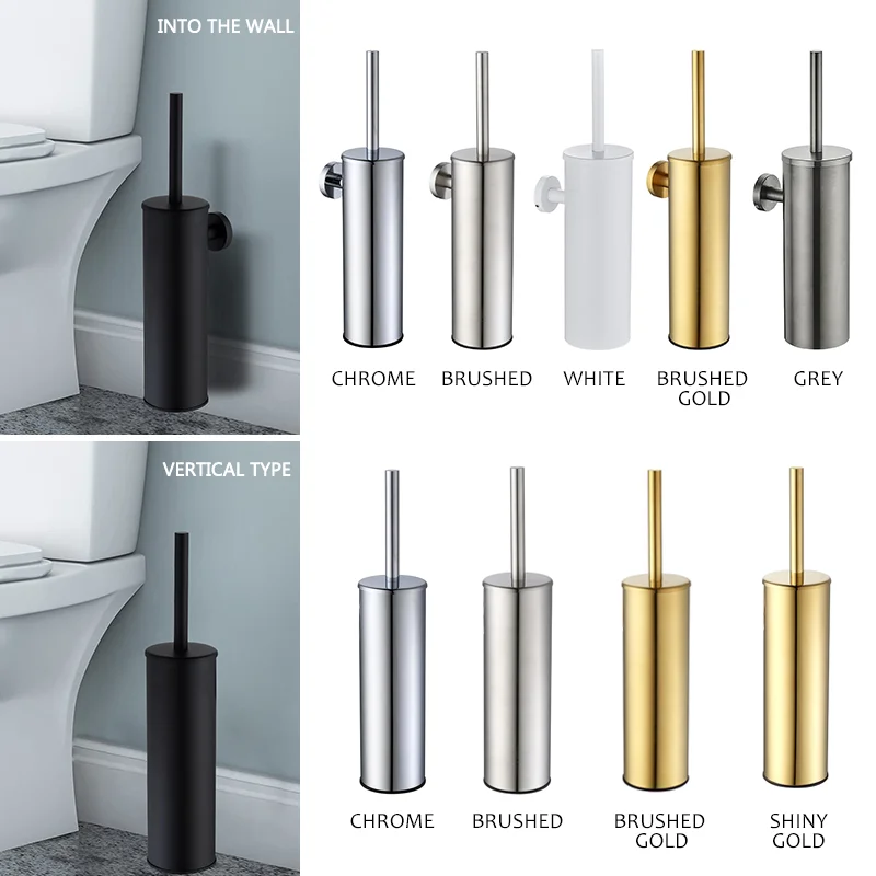 Matt Black Toilet Brush Holder Stainless Steel Cleaning Tool Durable Vertical Bathroom WC Hardware Wall Mount Brush Golden White