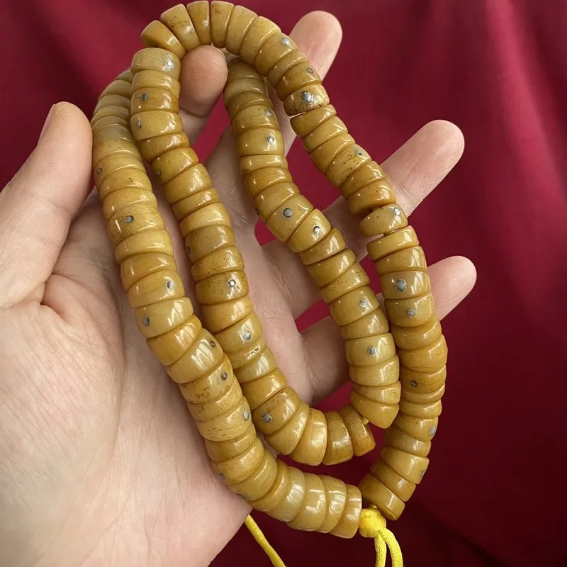 Tibetan-style aged camel bone large intestine-shaped hand-held bracelet with silver studs, DIY Buddhist bead jewelry accessories