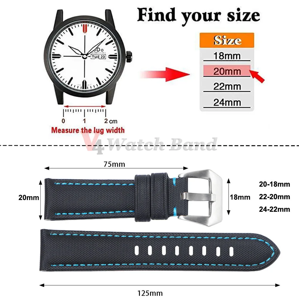 Sailcloth Nylon Watch Strap 20mm 22mm 24mm 24mm for Panerai for Omega for Seiko Band Canvas Men WristBracelet Watch Accessories view 6