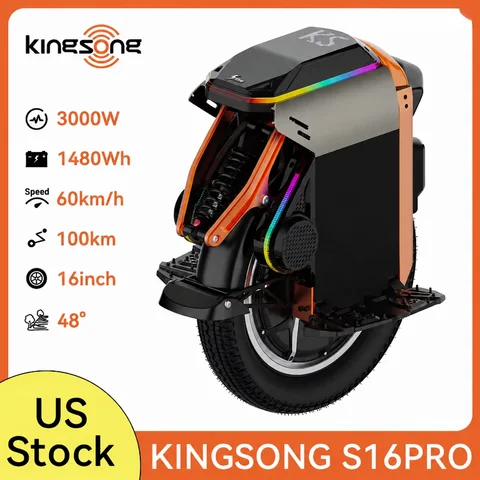 KingSong S16 Pro EUC 3000W 37MPH 80mm Suspension Electric Unicycle City Commuter for Adults APP Control Light Off-Road