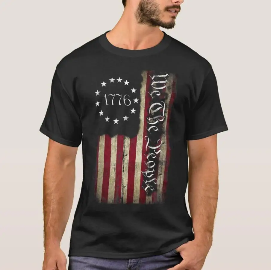 We The People 1776 Worn Out Flag Men T-Shirt Short Sleeve Casual Cotton O-Neck Summer Men T Shirt