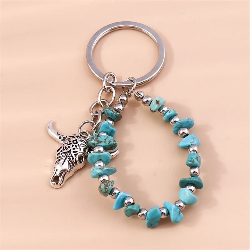 Cartoon-Tier-Ochsenkopf-Schlüsselanhänger, handgefertigtes Perlenarmband, Schlüsselringe für Damen und Herren, Autoschlüssel, Handtaschen- und Geldbörsen-Schlüsselanhänger, DIY-Geschenke – Detail 3