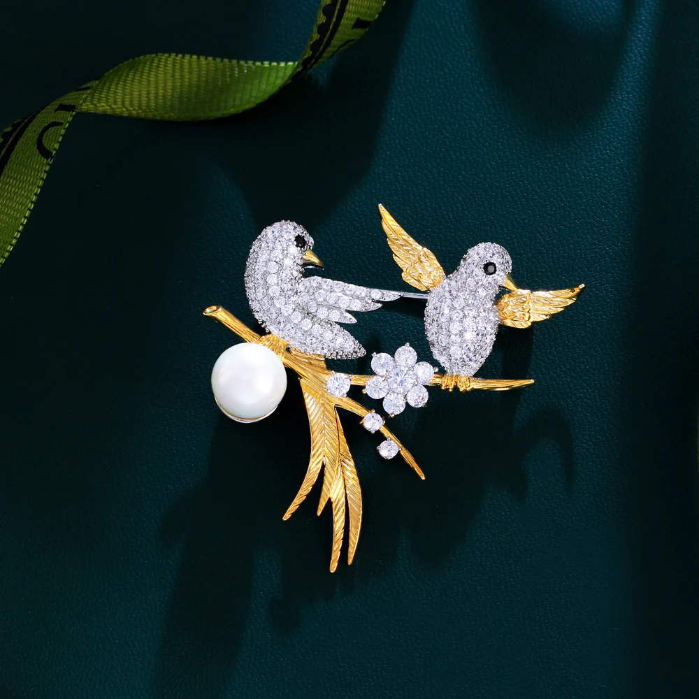 CWWZircons Lucky Bird Design Sparkling Cubic Zircon Elegant Big Enamel Brooch for Women Scarf Buckle Jewelry Accessory BH013
