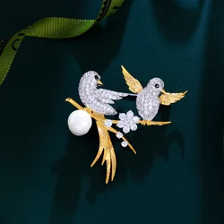 CWWZircons Lucky Bird Design Sparkling Cubic Zircon Elegant Big Enamel Brooch for Women Scarf Buckle Jewelry Accessory BH013
