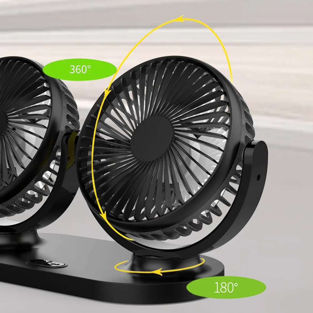 

Double-Headed Car Usb Fan Portable Vehicle Air Cooler Wheel Black Suv Rv Truck Boat Compatible Long Power Cord