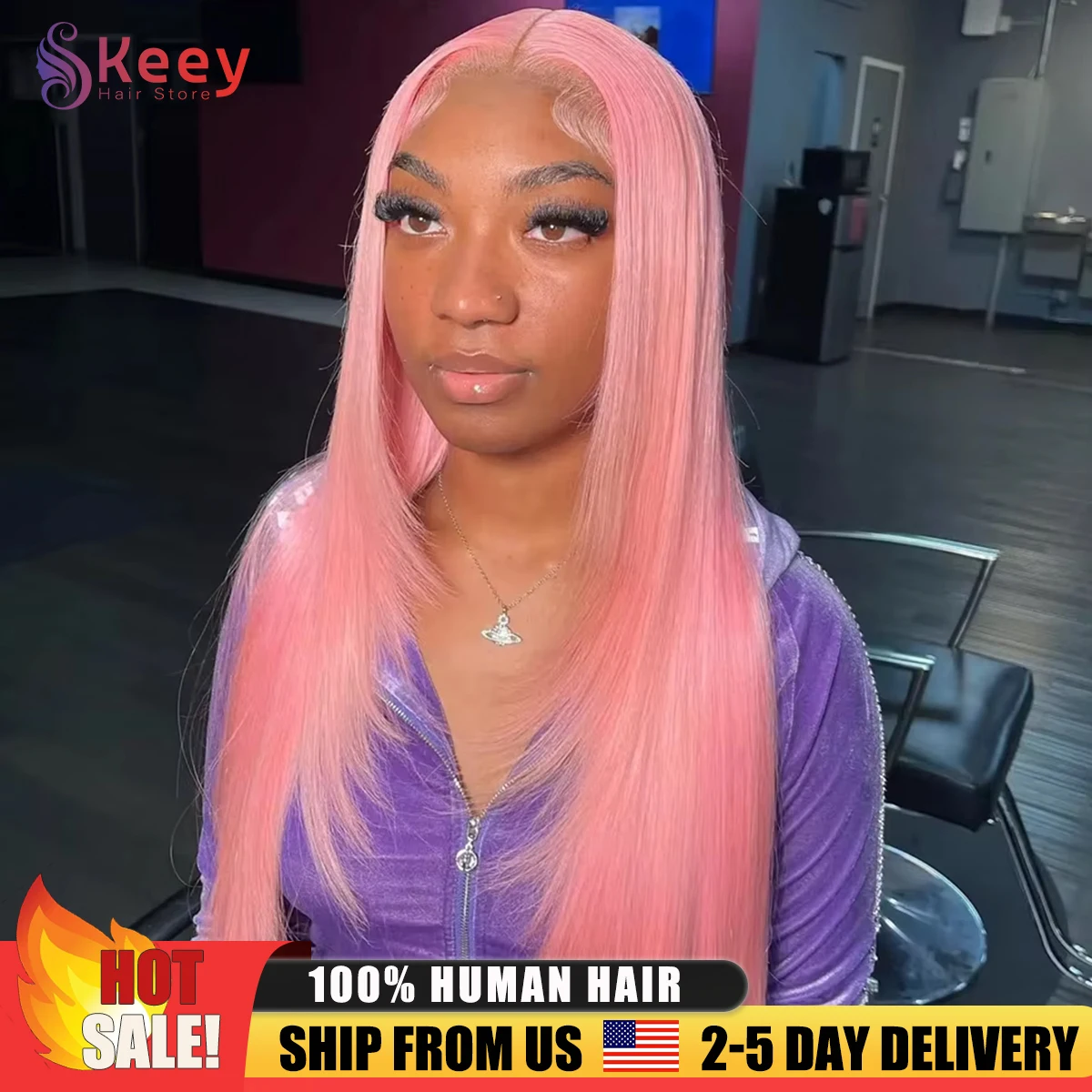 40 Polegada osso rosa em linha reta perucas de cabelo humano colorido 13x4 hd peruca dianteira do laço cabelo humano 200 densidade cabelo humano brasileiro para mulher