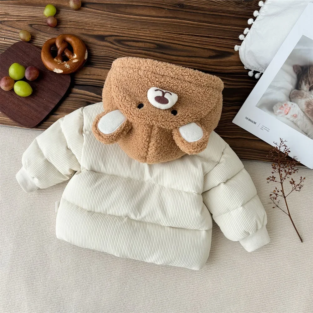 2024 Winter New in Kids Infant Boys Girls Thicken Warm Cartoon Bear Modeling Top Outwear , Toddler Baby Cute Hooded Jacket 0-3Y