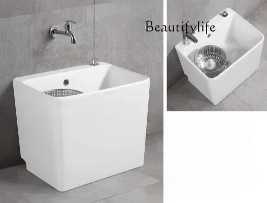 

BJ Muebles Para Hogar Hanging Basin High Back Water Retaining Front Sink Wash Basin Small Apartment Household Simple Mop Pool